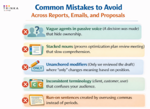 Common mistakes to avoid across reports, emails, and proposals