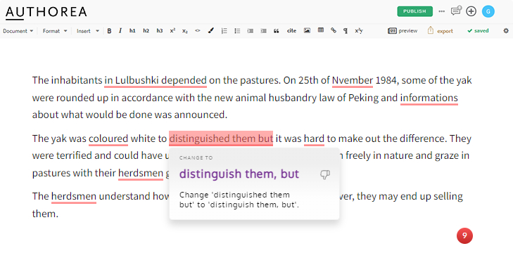 authorea - gramatica corrector