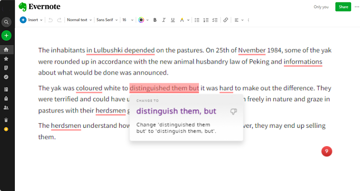 evernote - corrector ortográfico