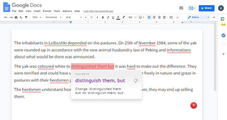 google doc - gramatica corrector